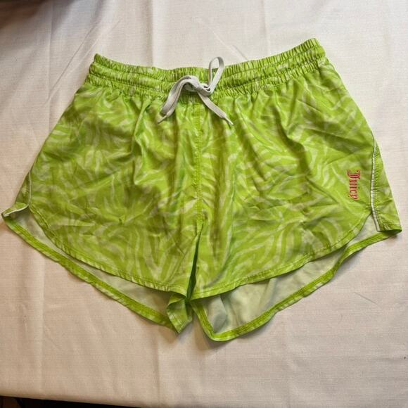 Juicy Couture Y2K Sport Neon Green Zebra Print Mesh Shorts Women’s Medium Lined - Picture 1 of 11